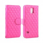 Wholesale Samsung Galaxy S5 Quilted Flip Leather Wallet Case w Stand (Hot Pink)